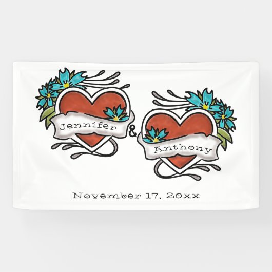 Tatoeëerde harten, Tattoo Graphic Wedding Spandoek (Horizontaal)