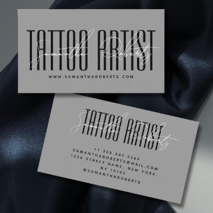 Tatoeëerder moderne typografie script grijs visitekaartje
