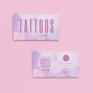 Tatoeëerder QR-code & Logo Paars Holografisch Visitekaartje