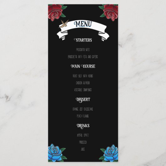 Tatouage noir et blanc Rockabilly Menu Mariage (Devant)