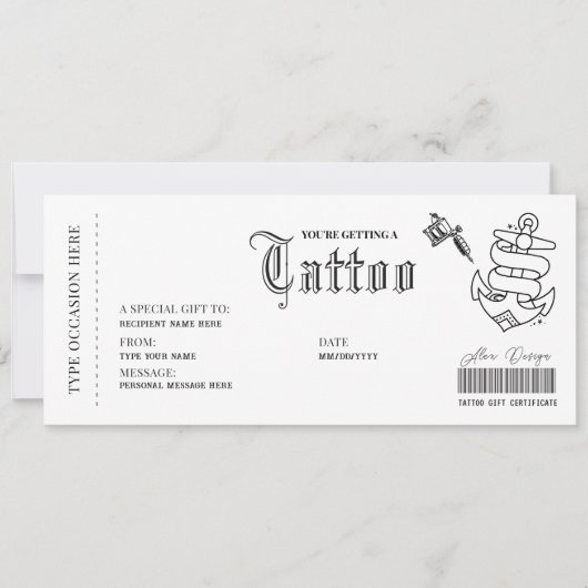 Tatouage Simple Carte Cadeau Bon D'encrage (Devant)