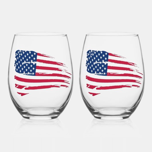 Tatted American Flag Wijnglas Zonder Voet (Voorkant)