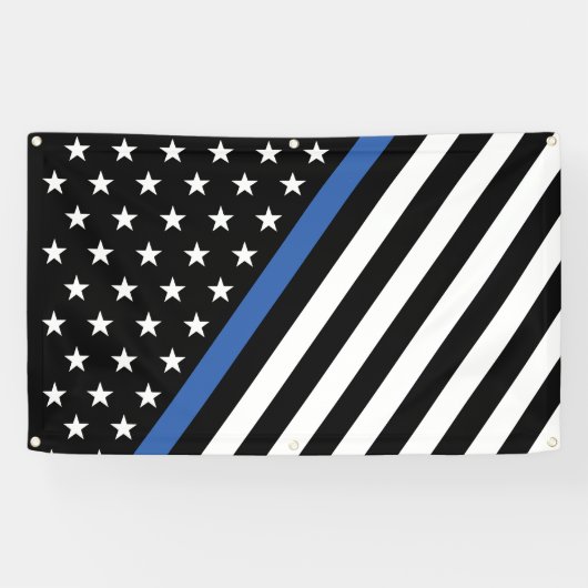 Tattered Distress Thin Blue Line Flag Banner (Horizontaal)