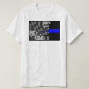 Tattered Maryland Flag Thin Blue Line T-Shirt