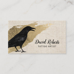Tattoo artiest Black Crow Gold Stroke Elegant Line Visitekaartje