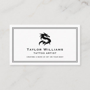 Tattoo Artiest Dragon Illustration Zwart en Wit Visitekaartje