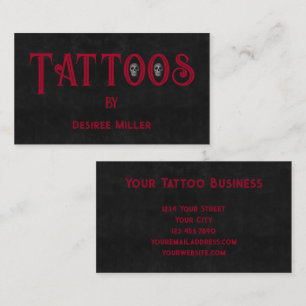 Tattoo Artiest Rood Zwart Cool Skull Visitekaartje