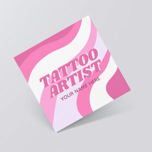 Tattoo Artiest Schattige Roze & Wit Funky Kleurrij Vierkante Visitekaartje