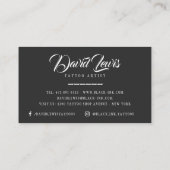 Tattoo artiest zwarte foto witte script kalligrafi visitekaartje (Achterkant)