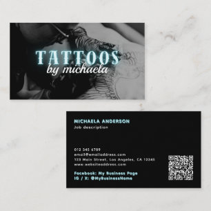 Tattoo Artist Custom Photo Blue Neon Visitekaartje