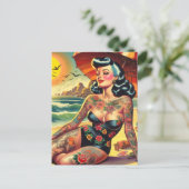 Tattoo Beach Pin-up Briefkaart (Staand voorkant)