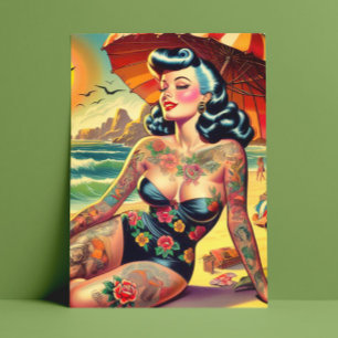 Tattoo Beach Pin-up Briefkaart
