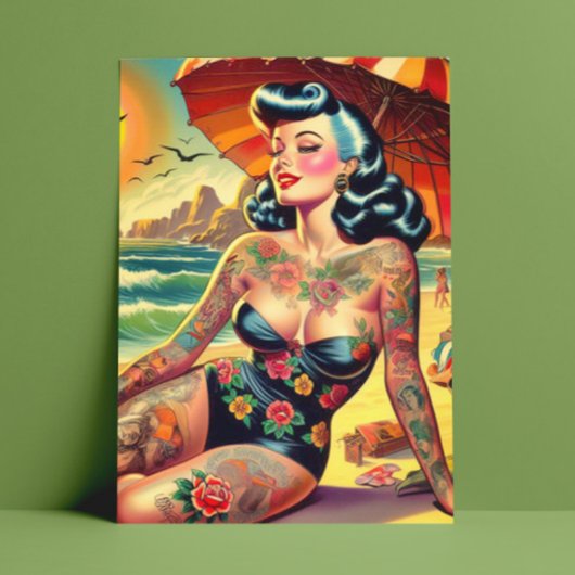 Tattoo Beach Pin-up Briefkaart