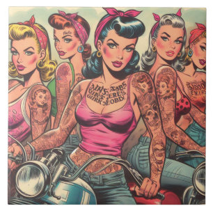 Tattoo Biker Girls Comics Tegeltje