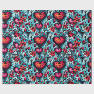 Tattoo Blue Hearts Thema Cadeaupapier