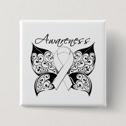 Tattoo Butterfly Awareness - Lung Cancer Vierkante Button 5,1 Cm (Voorkant)