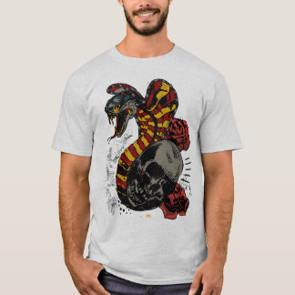 tattoo decobra cobra serpent crane rose bloem t-shirt