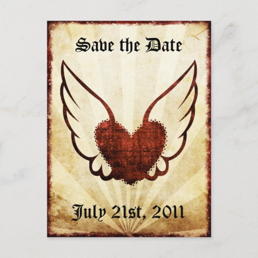 Tattoo Gevleugeld Hart Save the Date Briefkaart (Voorkant)