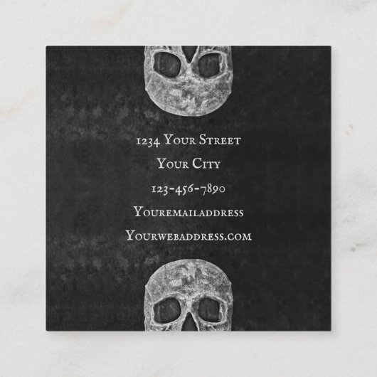 Tattoo: Gothic Black en White Skull Head Vierkante Visitekaartje (Achterkant)
