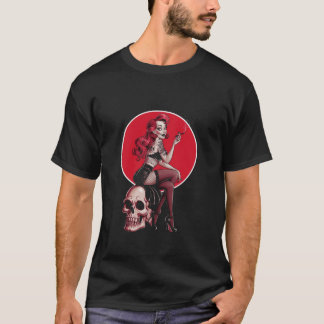 Tattoo Gothic Pin up Meisje met Schedel  Horror T-shirt