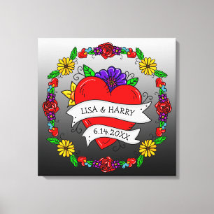 Tattoo Graffiti Art Style Weddenschap Bride en Gro Canvas Afdruk