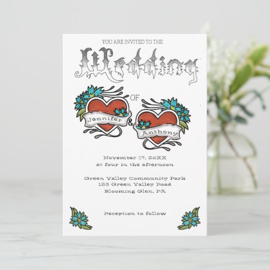 Tattoo hart en tatoeëerde briefingweddenschap kaart (Staand voorkant)