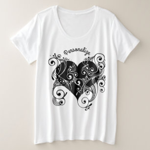Tattoo hart personaliseer zwarte witte illustratie grote maat t-shirt