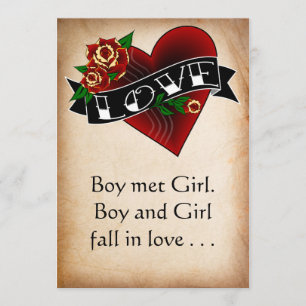 Tattoo Heart and Roos Wedding Invitation Kaart