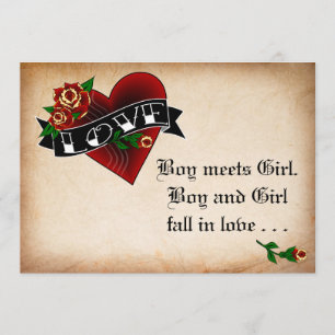 Tattoo Heart and Roos Wedding Invitation Kaart