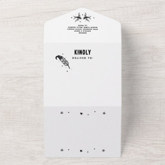 Tattoo Huwelijksuitnodiging & RSVP Heart Birds All In One Uitnodiging (Buitenkant)