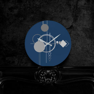 Tattoo Line Art Abstracte marineblauw-steenkoolg Ronde Klok