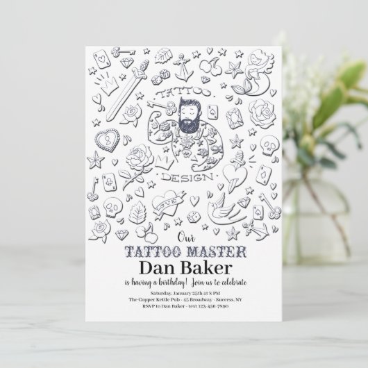 Tattoo Master Birthday Uitnodiging (Staand voorkant)