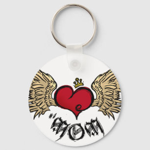 Tattoo MOM Urban Crowned Heart met Wings Sleutelhanger