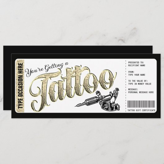 Tattoo Obtenir Enked Carte cadeau Voucher (Devant / Derrière)