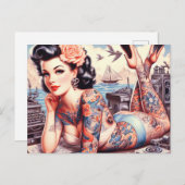  Tattoo Old School Meisje Briefkaart (Voorkant / Achterkant)