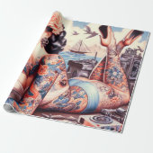 Tattoo Old School Meisje Cadeaupapier (Uitgerold)