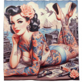  Tattoo Old School Meisje Douchegordijn (Voorkant)