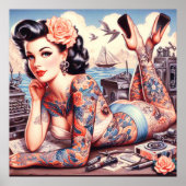 Tattoo Old School Meisje Poster (Voorkant)