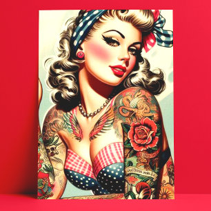 Tattoo Old School Pin-up Briefkaart