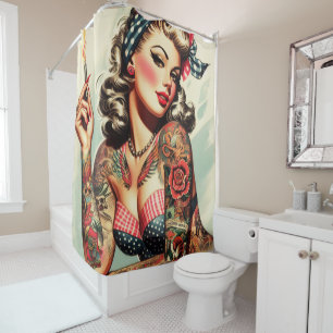  Tattoo Old School Pin-up Douchegordijn