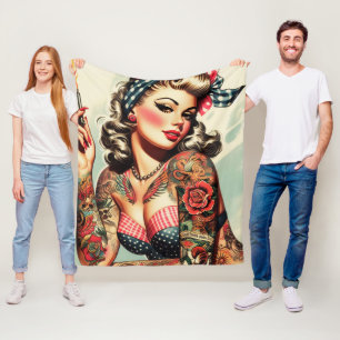  Tattoo Old School Pin-up Fleece Deken