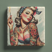  Tattoo Old School Pin-up Stenen Onderzetter