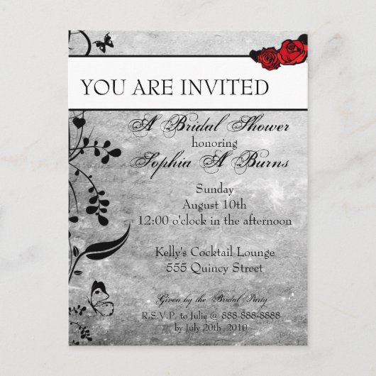 Tattoo Roos en Fluers Bridal Shower Invitation Uitnodiging Briefkaart (Voorkant)