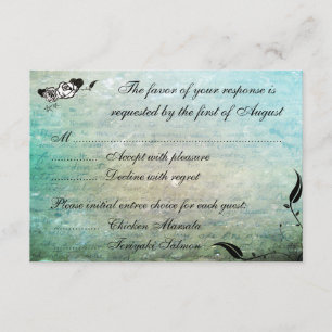 Tattoo Roos en Fluers Muerte Skull Reception Card RSVP Kaartje