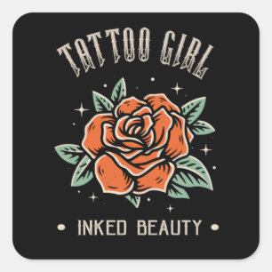 Tattoo Roos meisje Tattoo kunststijl Vierkante Sticker