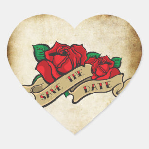 Tattoo Roos Rockabilly Bewaar de datum bruiloft ze Hart Sticker
