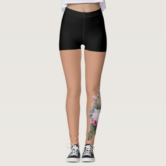 Tattoo  roze bruine rozen leggings (Voorkant)