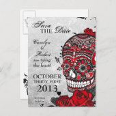 Tattoo Rozen en Sugar Skull Bewaar de datum Aankondigingskaart (Voorkant / Achterkant)