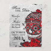 Tattoo Rozen en Sugar Skull Bewaar de datum Aankondigingskaart (Voorkant)