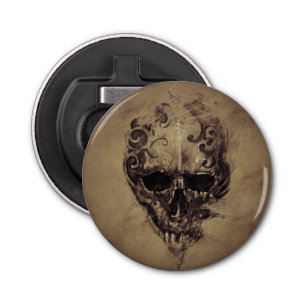 Tattoo schedel over  papier button flesopener